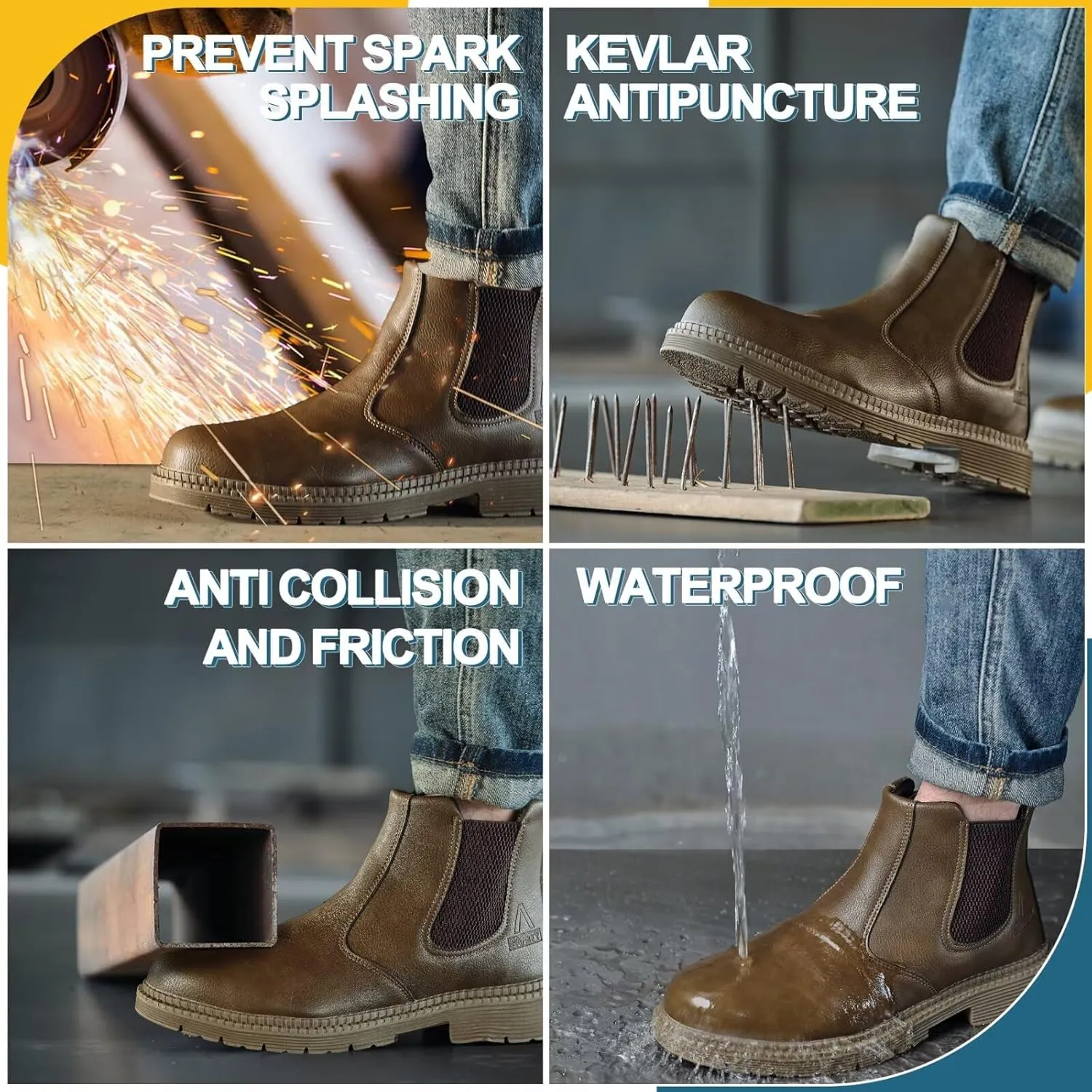 Steel Toe Work Boots for Men Women Slip-on Chelsea Boots, Men's Industrial Construction Shoes, Waterproof, Lightweight, Comfortable, Non-slip Safety Boots