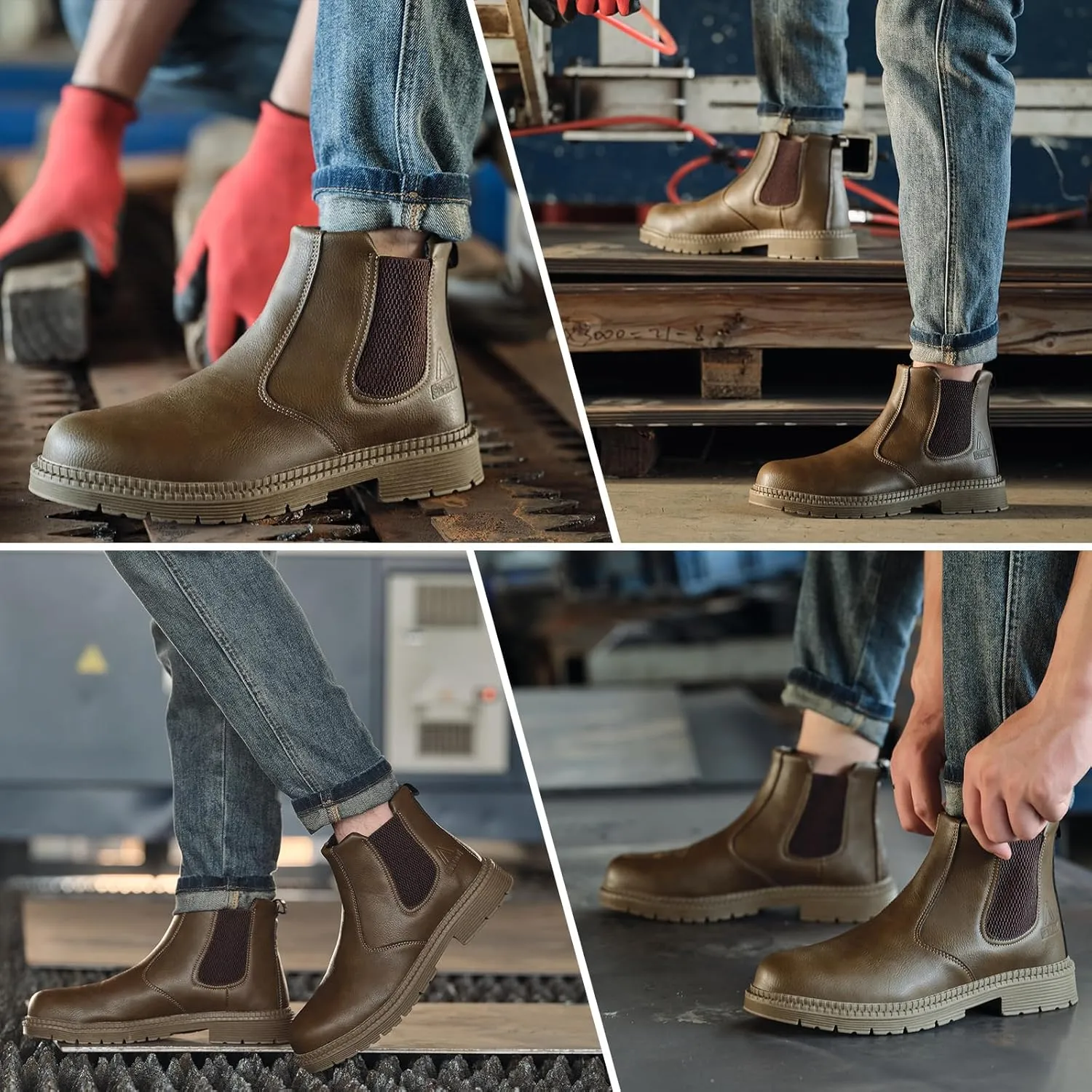 Steel Toe Work Boots for Men Women Slip-on Chelsea Boots, Men's Industrial Construction Shoes, Waterproof, Lightweight, Comfortable, Non-slip Safety Boots