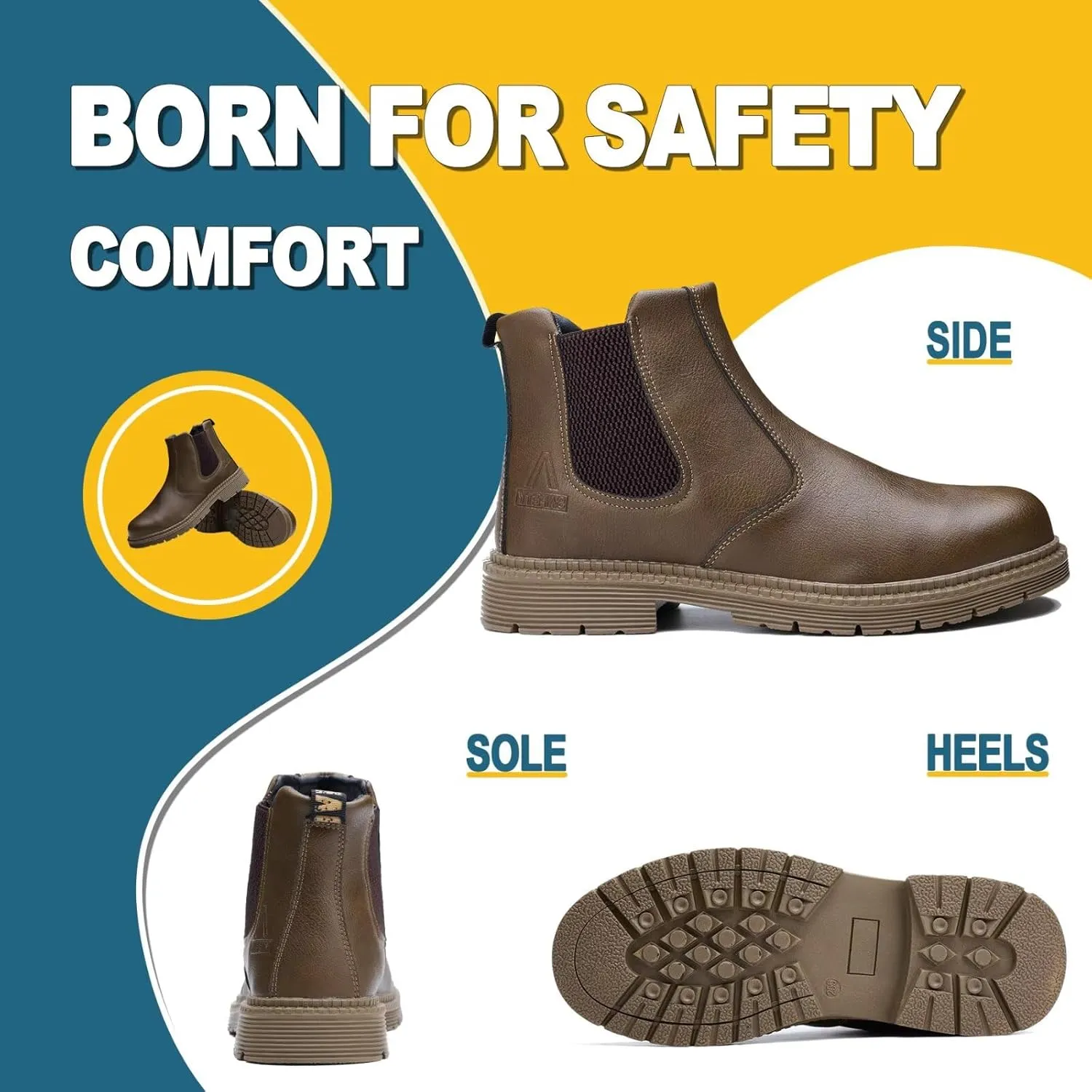 Steel Toe Work Boots for Men Women Slip-on Chelsea Boots, Men's Industrial Construction Shoes, Waterproof, Lightweight, Comfortable, Non-slip Safety Boots