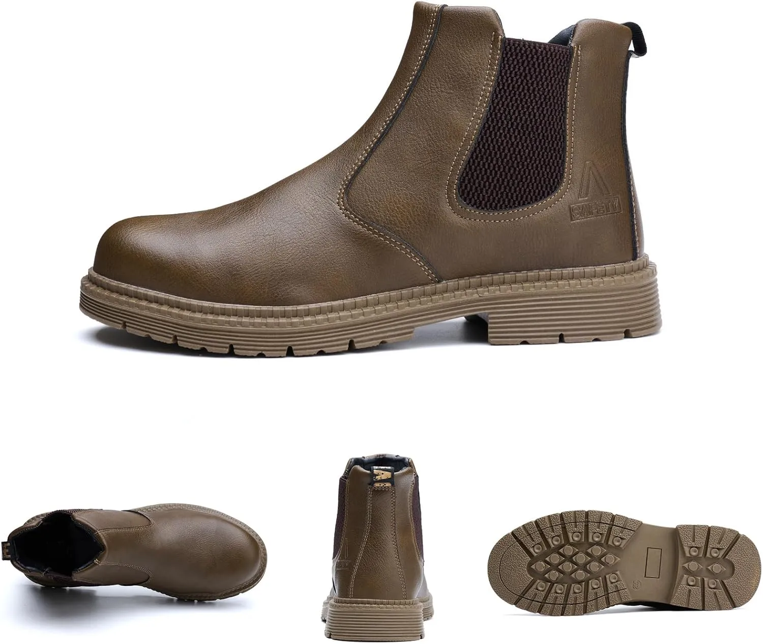 Steel Toe Work Boots for Men Women Slip-on Chelsea Boots, Men's Industrial Construction Shoes, Waterproof, Lightweight, Comfortable, Non-slip Safety Boots