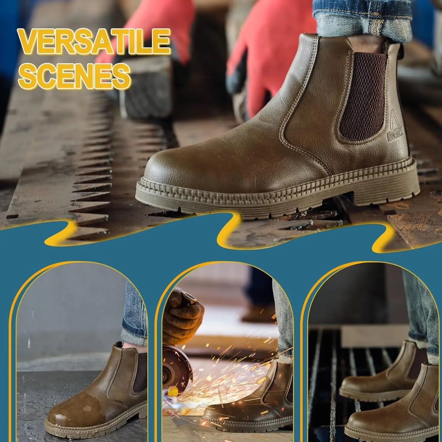 Steel Toe Work Boots for Men Women Slip-on Chelsea Boots, Men's Industrial Construction Shoes, Waterproof, Lightweight, Comfortable, Non-slip Safety Boots