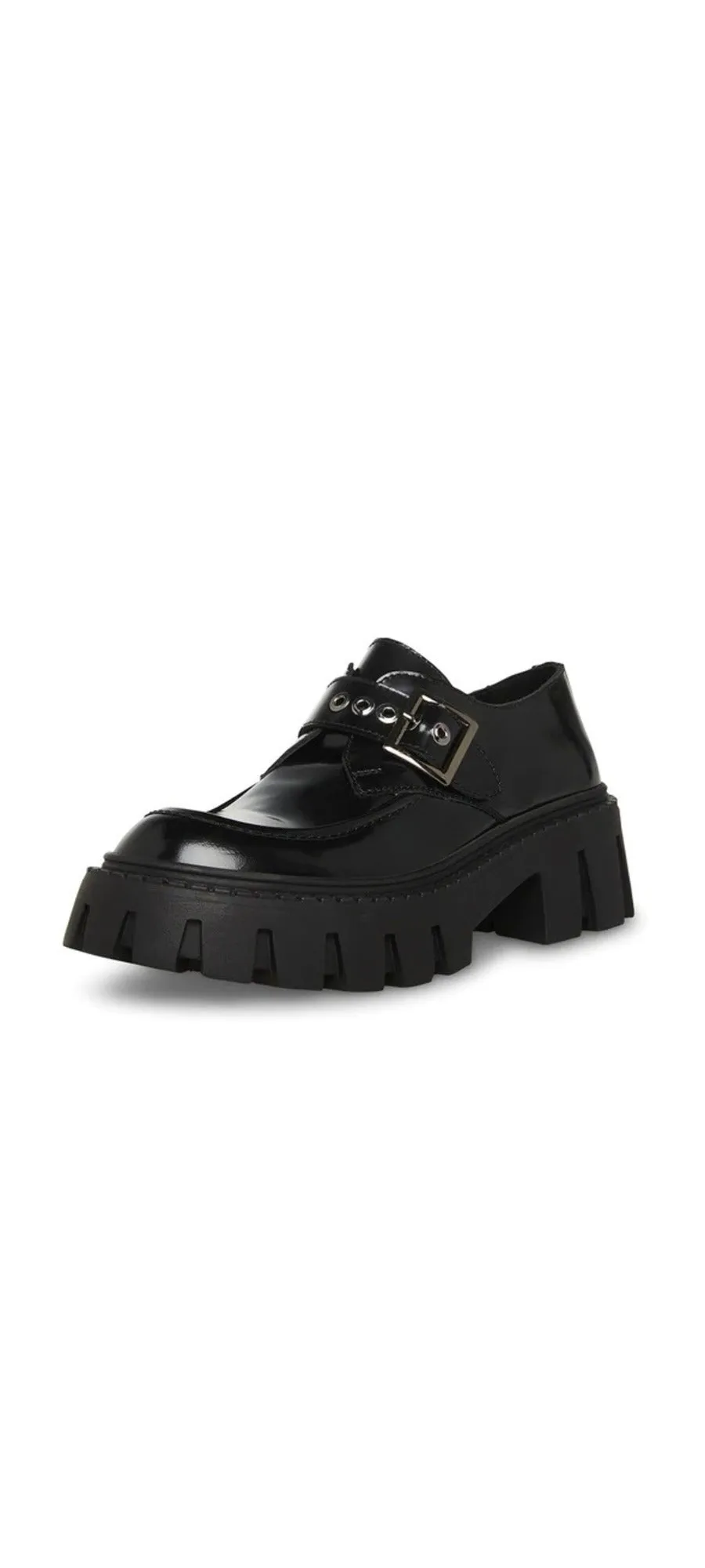 Steve Madden Henna Black Box Slip On Rounded Toe Chunky Heel Fashion Loafers