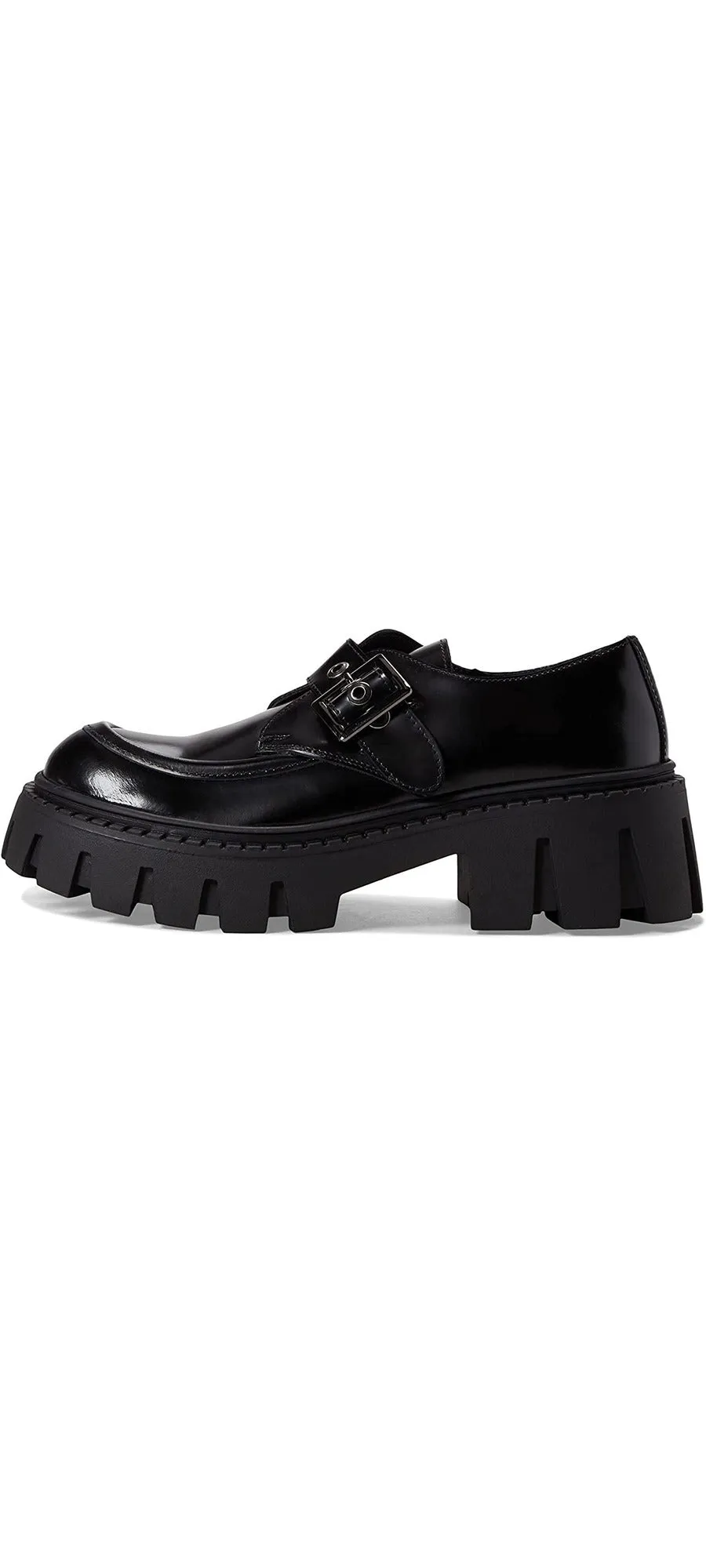 Steve Madden Henna Black Box Slip On Rounded Toe Chunky Heel Fashion Loafers