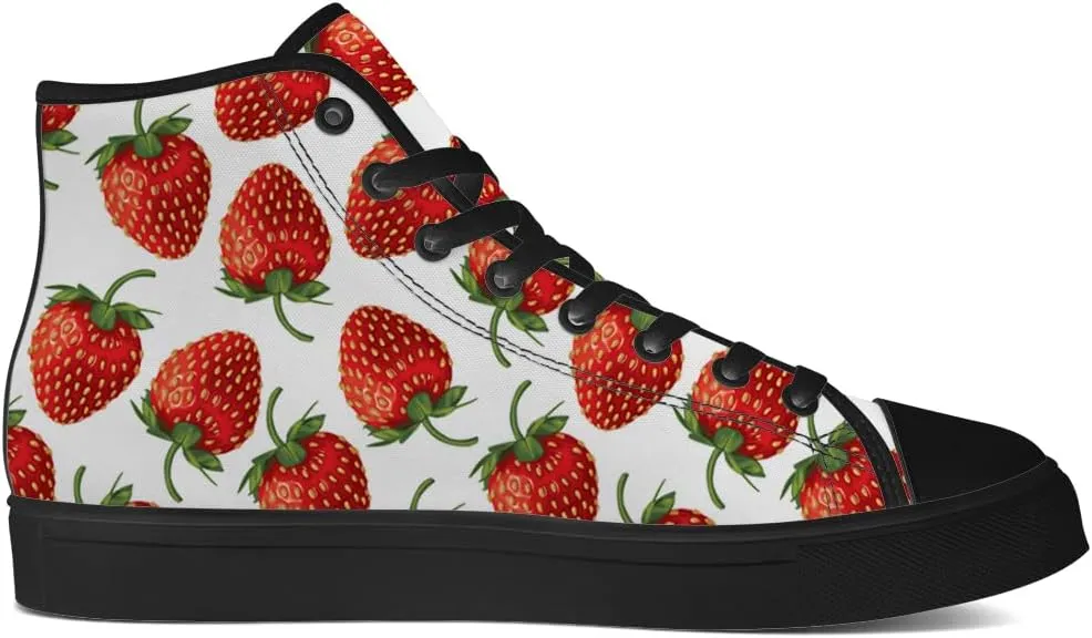 Strawberry Shoes for Men Women Fruit High Top Canvas Sneakers Lace Up Casual Walking Shoes Gifts for Dad Mom