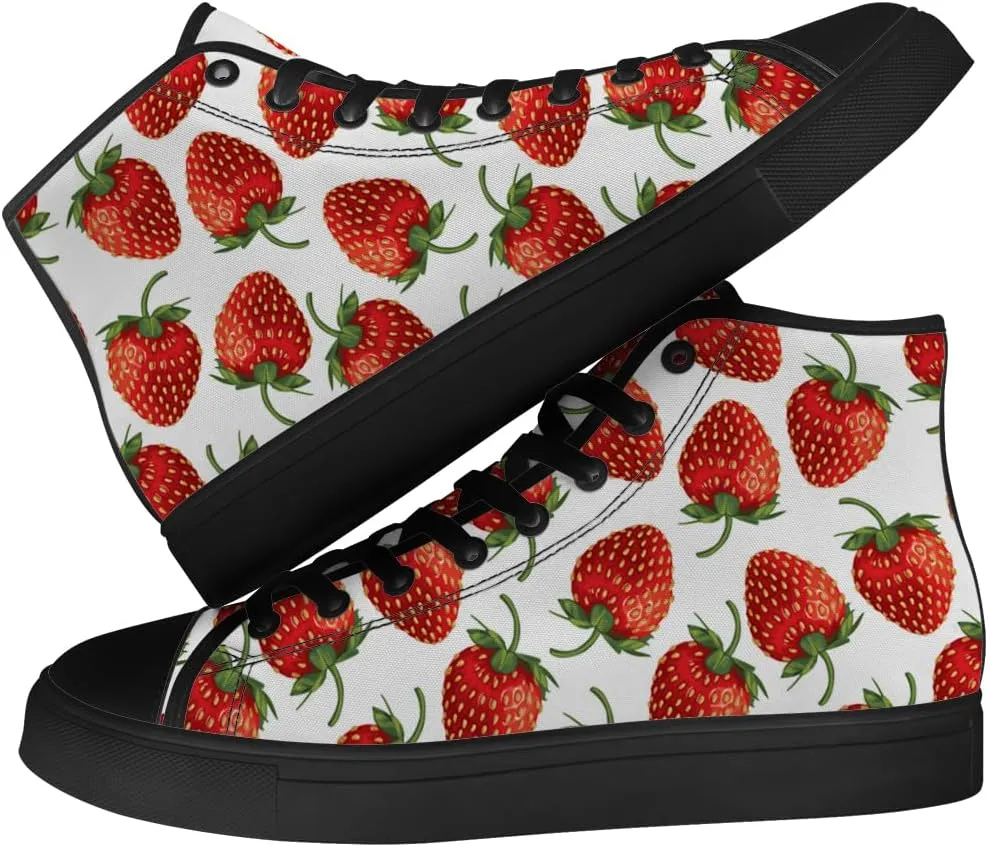 Strawberry Shoes for Men Women Fruit High Top Canvas Sneakers Lace Up Casual Walking Shoes Gifts for Dad Mom