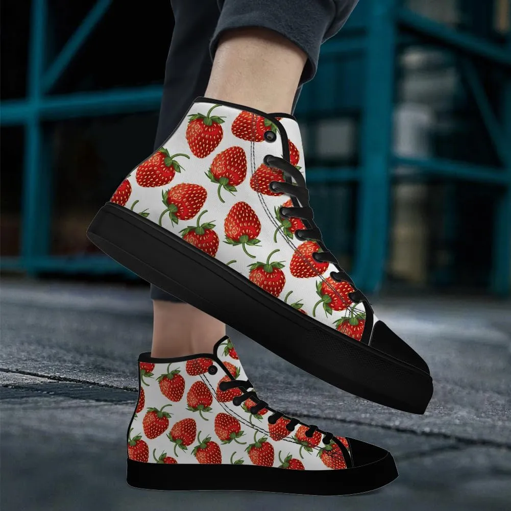 Strawberry Shoes for Men Women Fruit High Top Canvas Sneakers Lace Up Casual Walking Shoes Gifts for Dad Mom