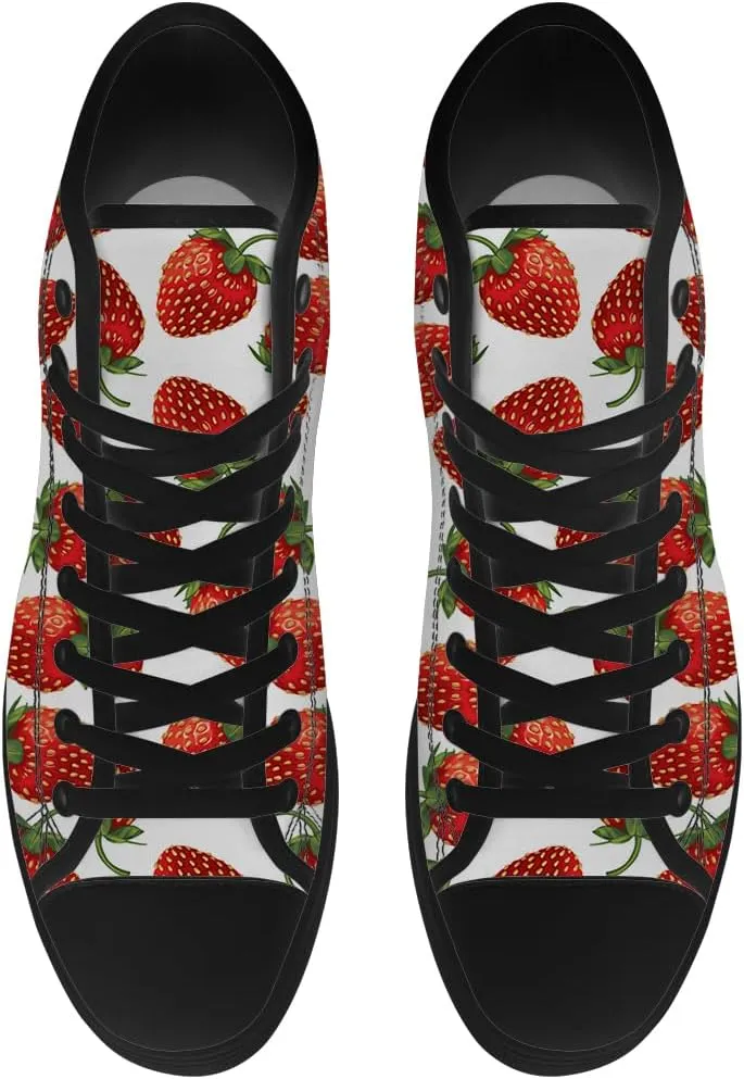 Strawberry Shoes for Men Women Fruit High Top Canvas Sneakers Lace Up Casual Walking Shoes Gifts for Dad Mom