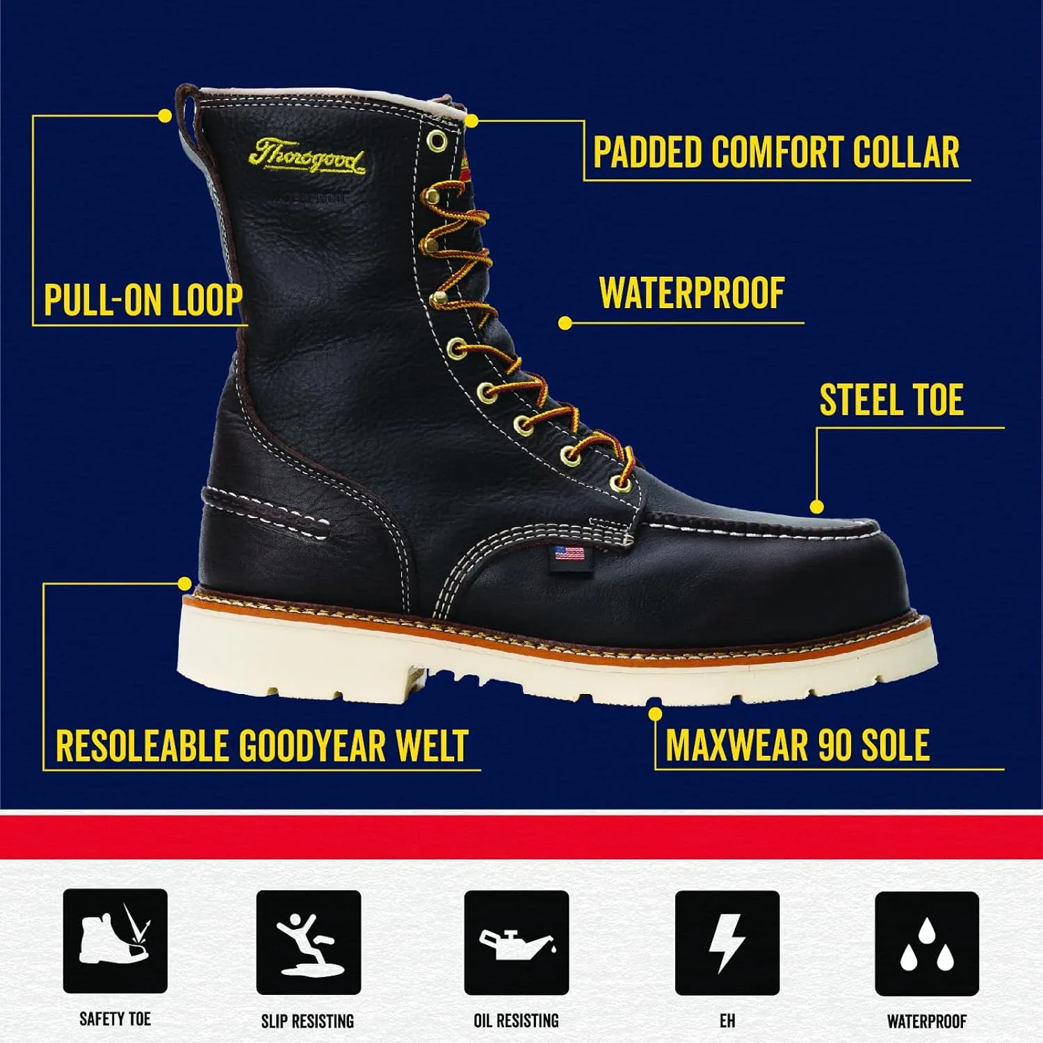 Thorogood V-Series 6 Waterproof Composite Toe Work Boots for Men - Premium Leather with Goodyear Storm Welt, Comfort Insole, and Chevron Traction Outsole; ASTM Rated