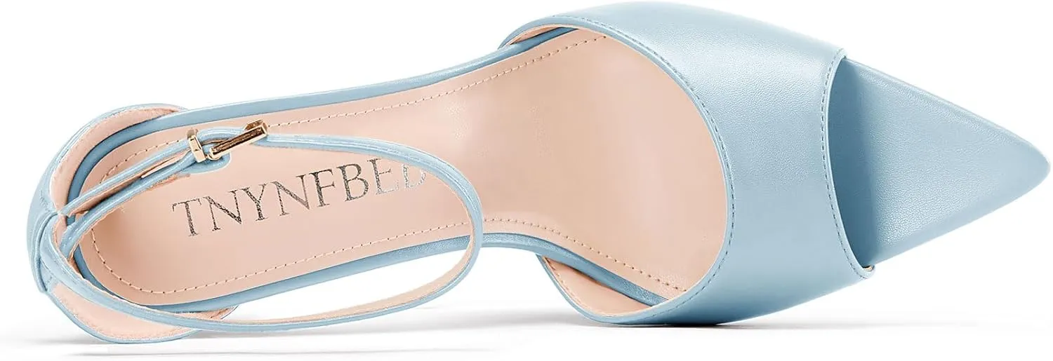TNYNFBEB Womens Stiletto High Heel Open Toe Sandals Ankle Strap Buckle Prom Party Dress Cute Summer 3.9 Inches Heels