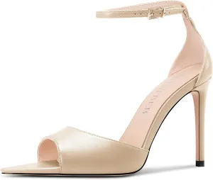 TNYNFBEB Womens Stiletto High Heel Open Toe Sandals Ankle Strap Buckle Prom Party Dress Cute Summer 3.9 Inches Heels