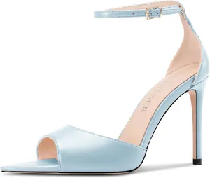TNYNFBEB Womens Stiletto High Heel Open Toe Sandals Ankle Strap Buckle Prom Party Dress Cute Summer 3.9 Inches Heels