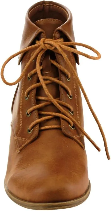 TOP Moda EC89 Women's Foldover Lace Up Low Chunky Heel Ankle Booties