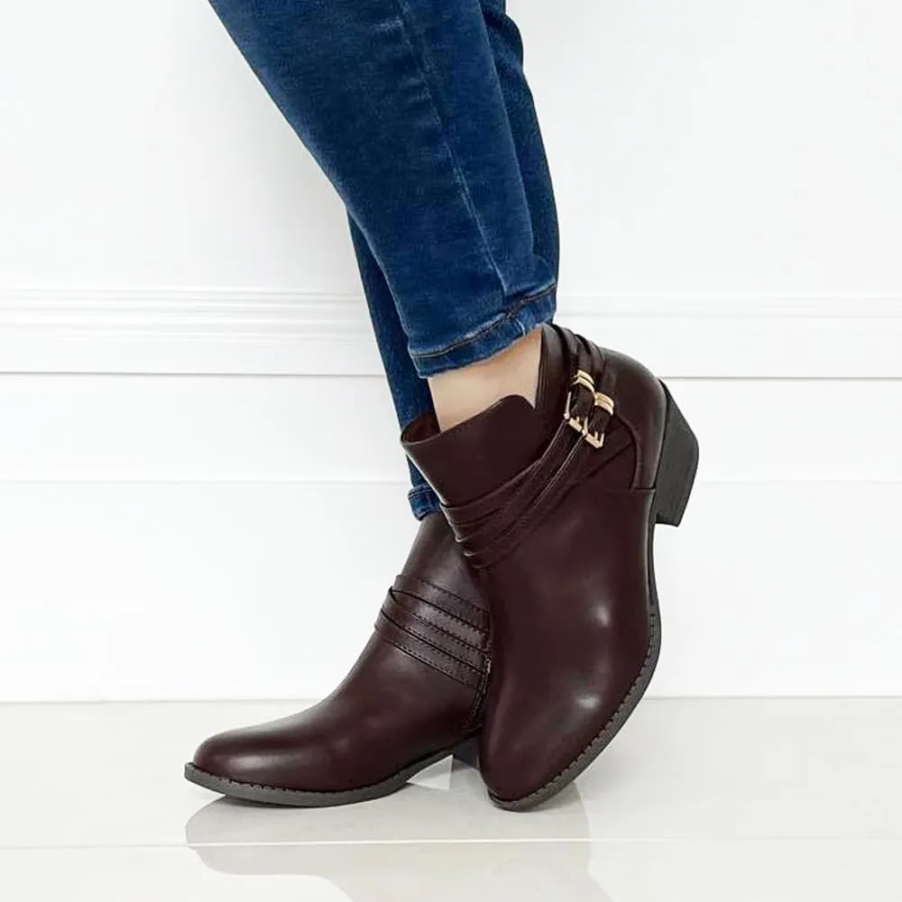 TOP Moda EC89 Women's Foldover Lace Up Low Chunky Heel Ankle Booties