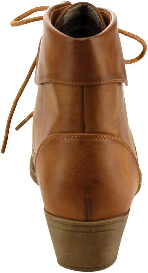 TOP Moda EC89 Women's Foldover Lace Up Low Chunky Heel Ankle Booties