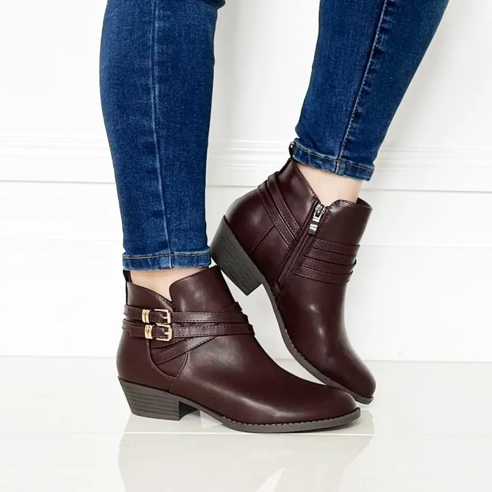 TOP Moda EC89 Women's Foldover Lace Up Low Chunky Heel Ankle Booties