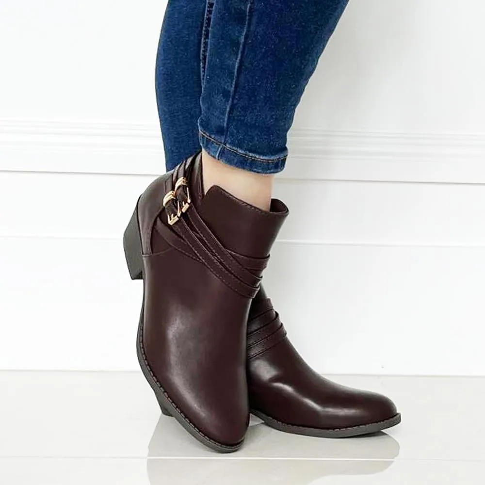 TOP Moda EC89 Women's Foldover Lace Up Low Chunky Heel Ankle Booties