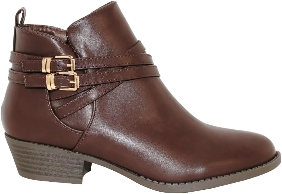 TOP Moda EC89 Women's Foldover Lace Up Low Chunky Heel Ankle Booties
