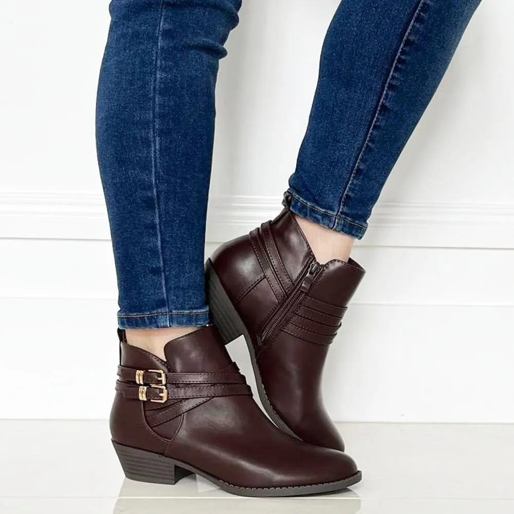 TOP Moda EC89 Women's Foldover Lace Up Low Chunky Heel Ankle Booties