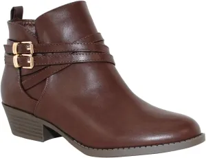 TOP Moda EC89 Women's Foldover Lace Up Low Chunky Heel Ankle Booties