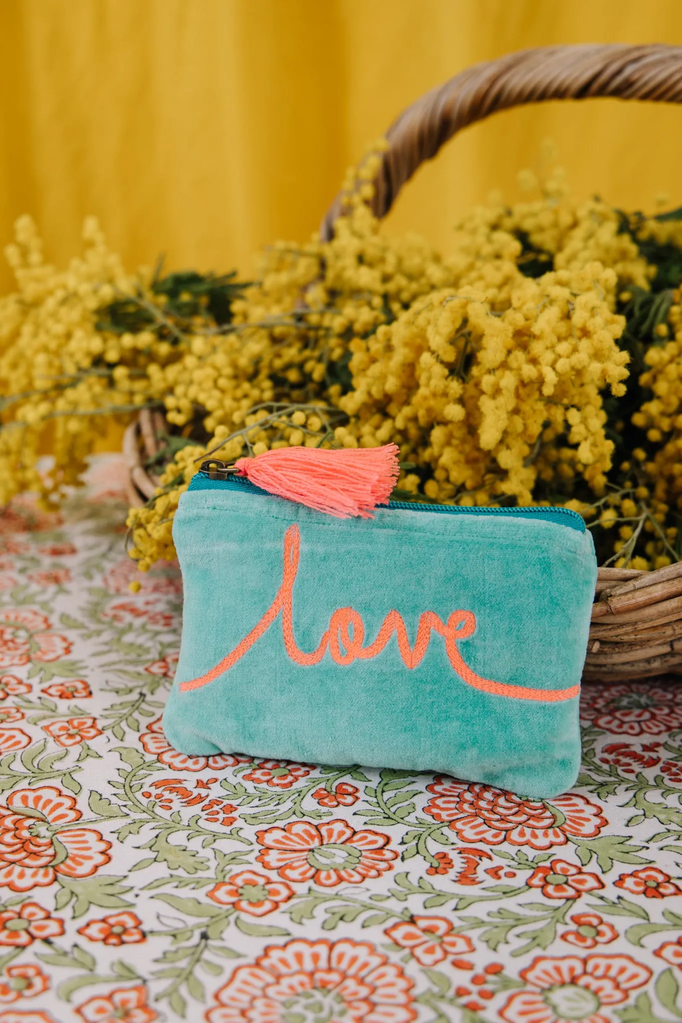 Velvet Love Pouch in Mint & Pink