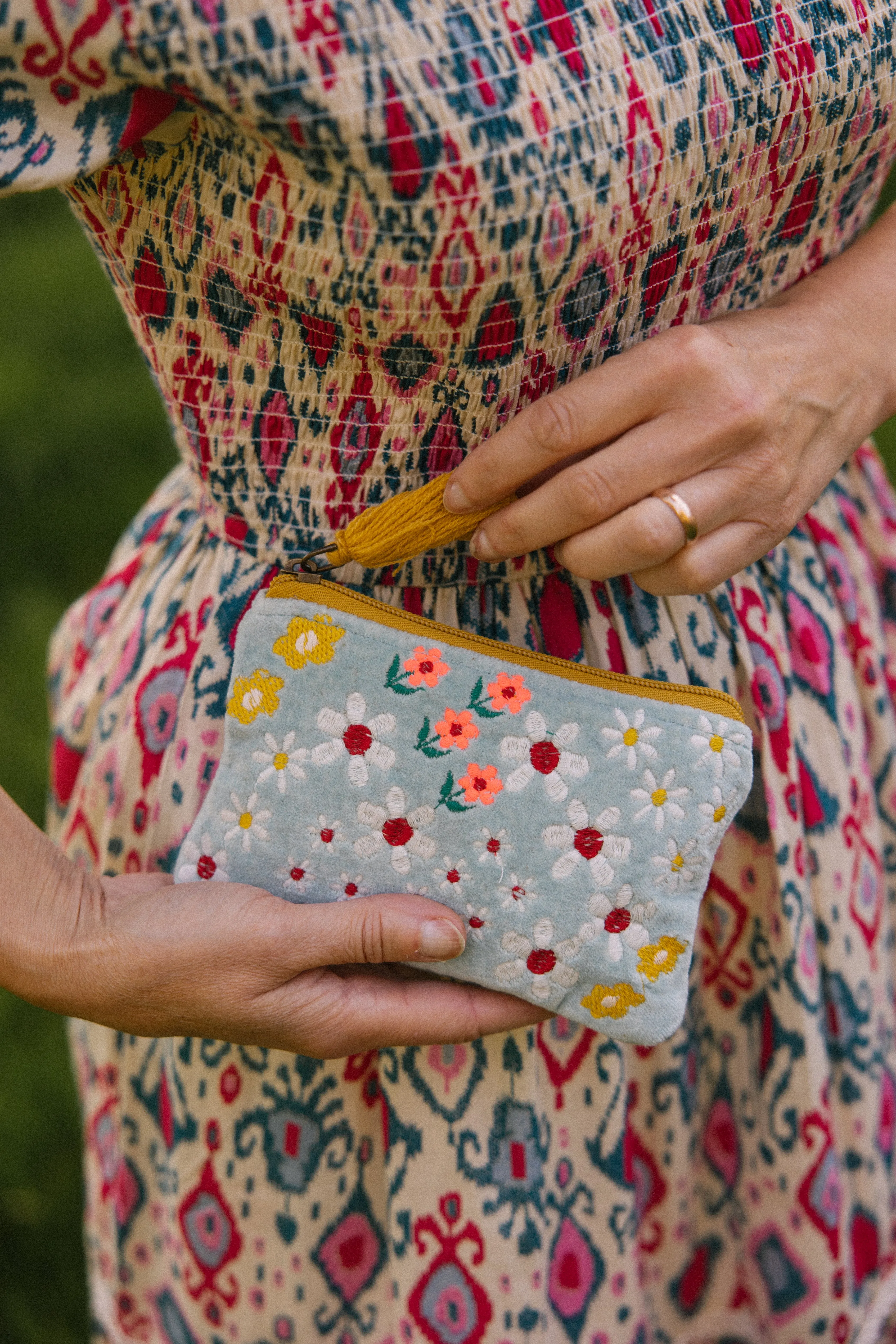 Velvet Meadow Pouch in Aqua