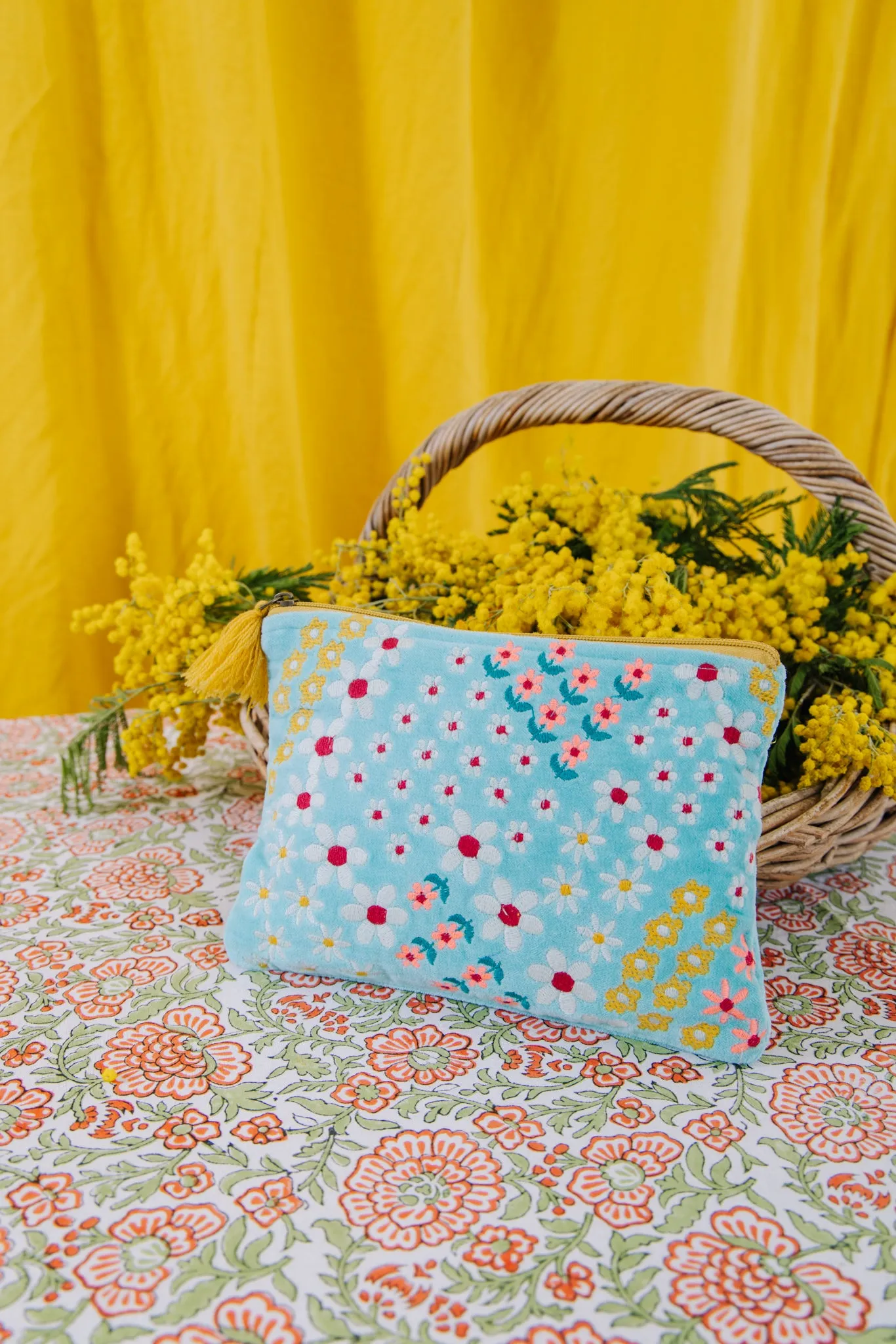 Velvet Meadow Pouch in Aqua