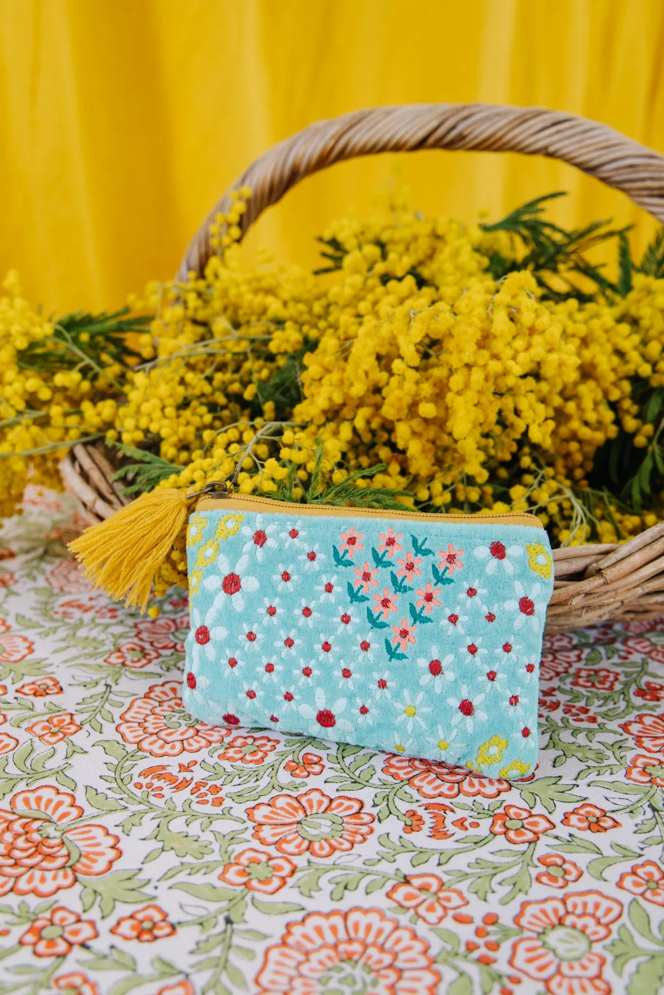 Velvet Meadow Pouch in Aqua
