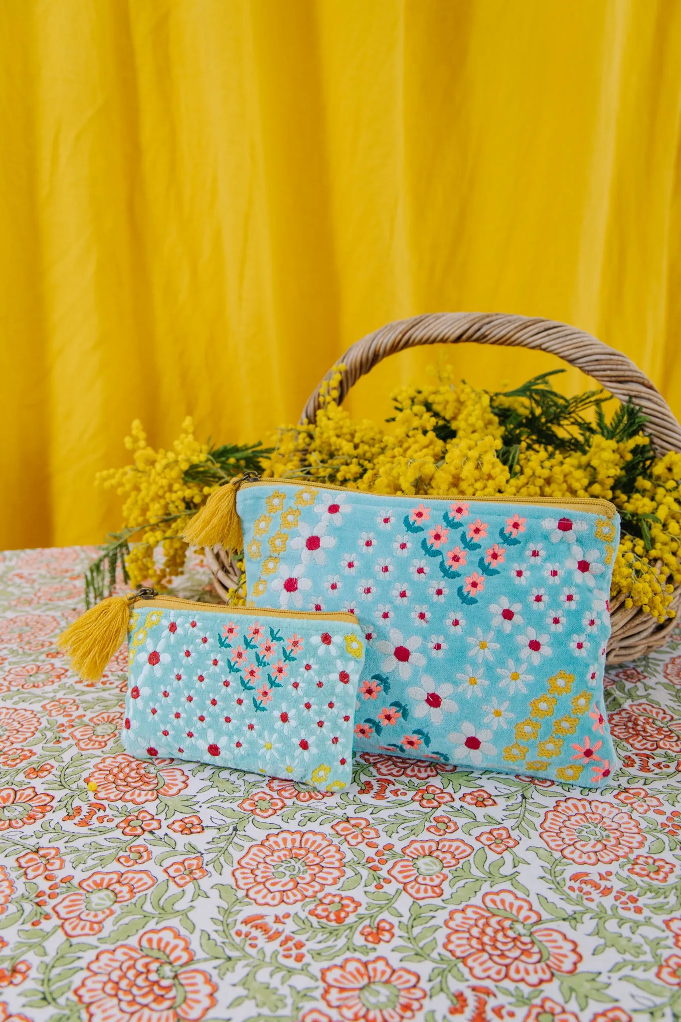 Velvet Meadow Pouch in Aqua
