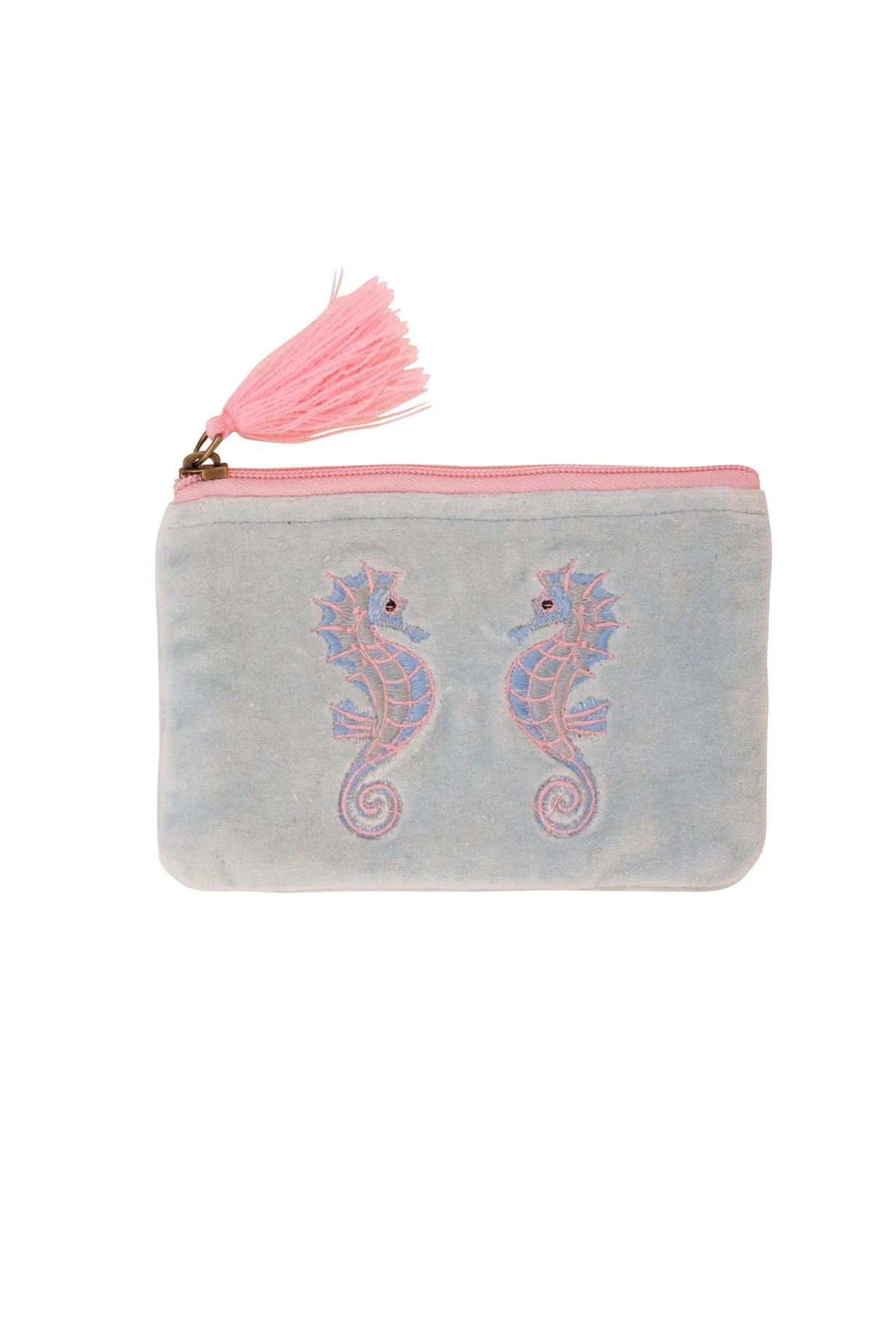 Velvet Seahorse Pouch in  Aqua & Pink