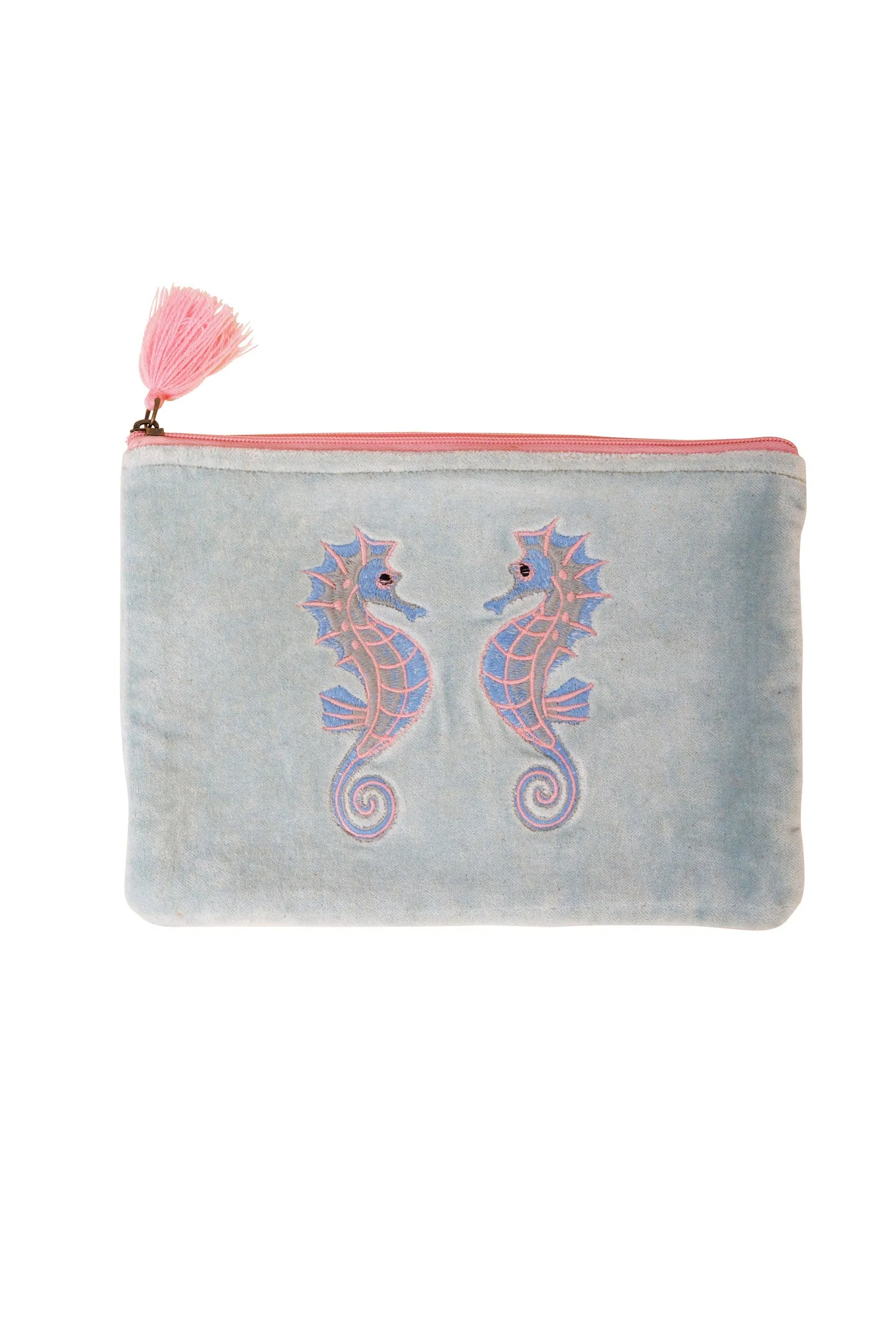 Velvet Seahorse Pouch in  Aqua & Pink
