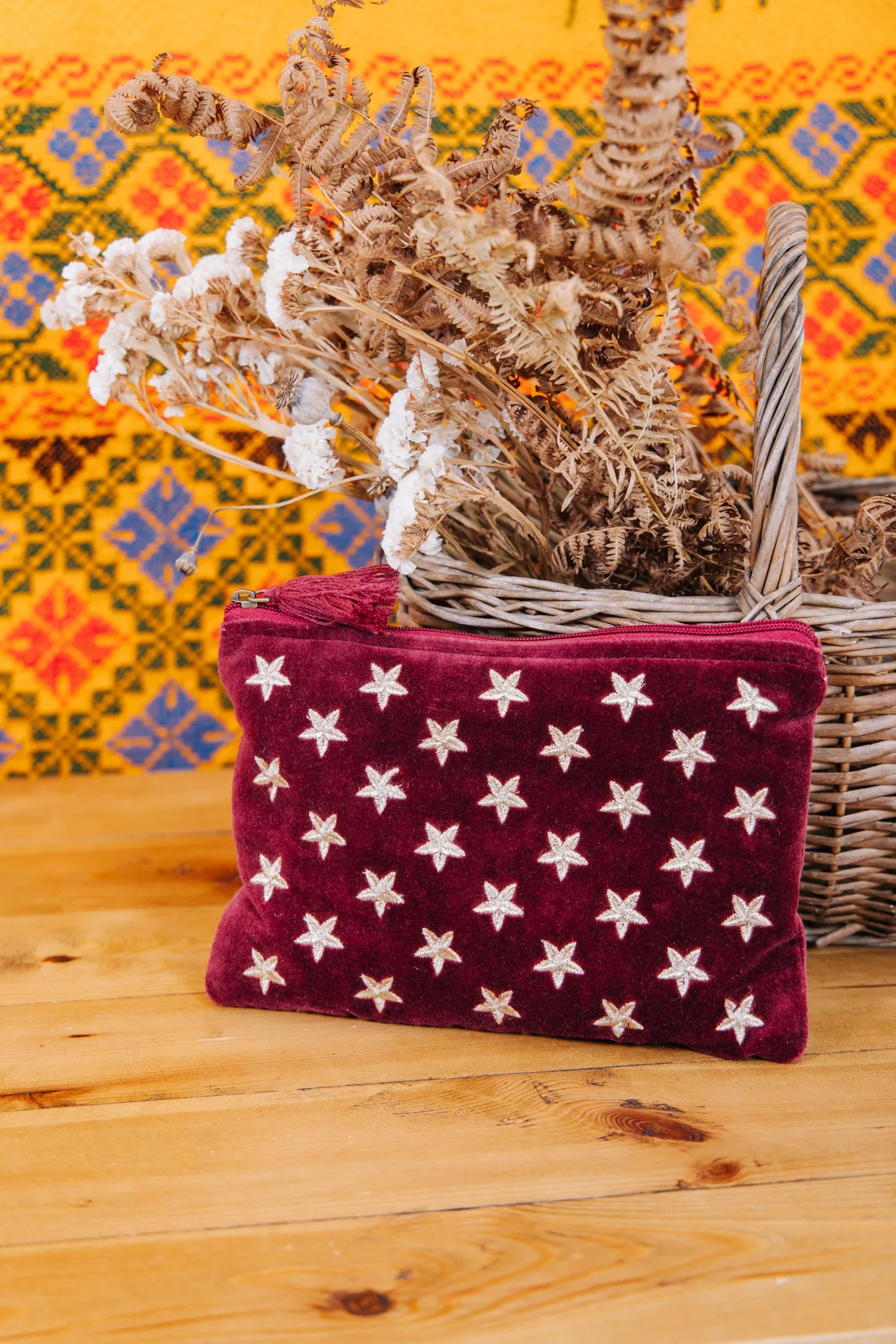 Velvet Star Pouch - Burgundy & Gold