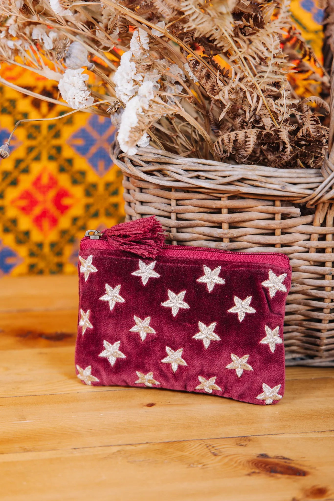 Velvet Star Pouch - Burgundy & Gold