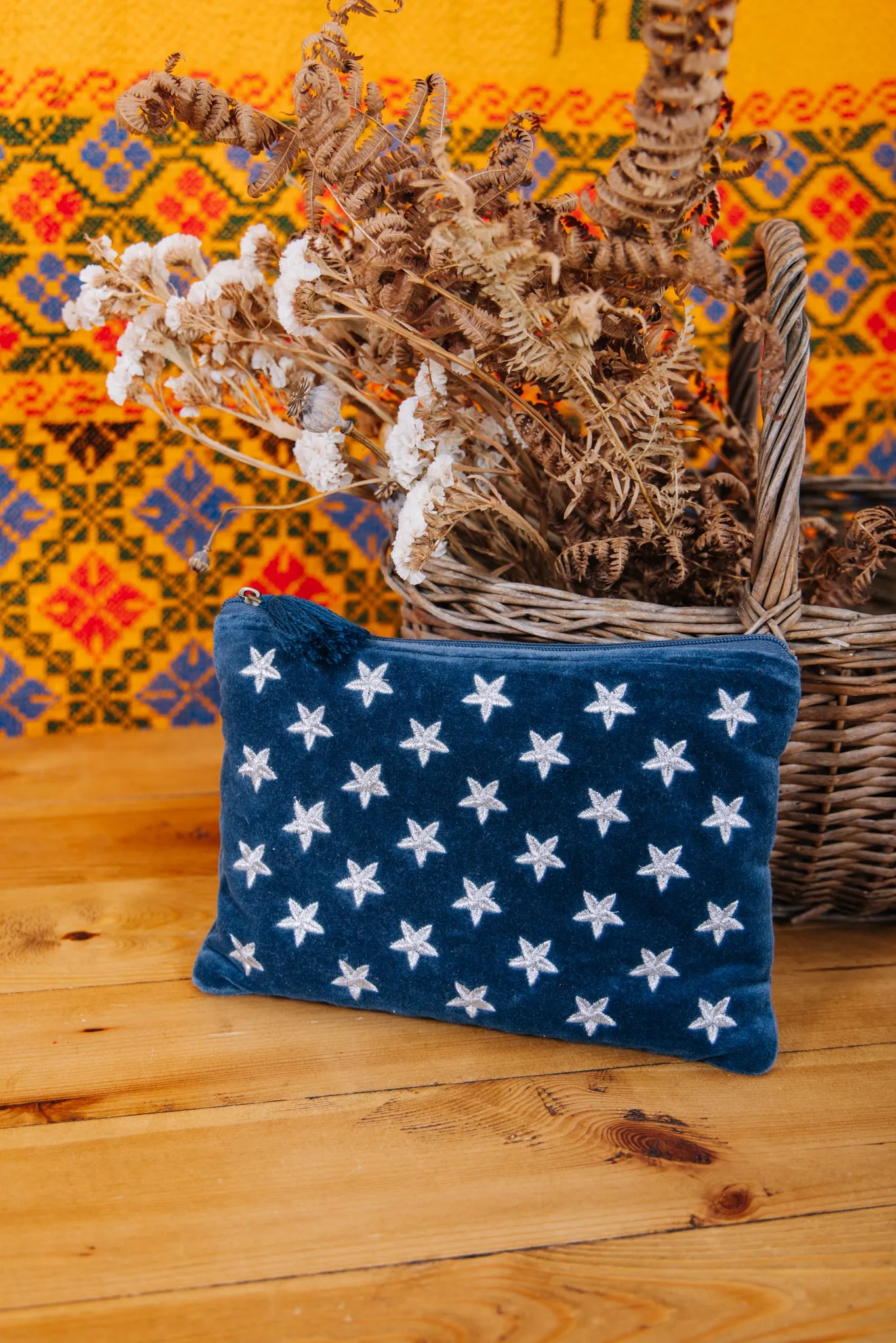 Velvet Star Pouch - Navy & Silver