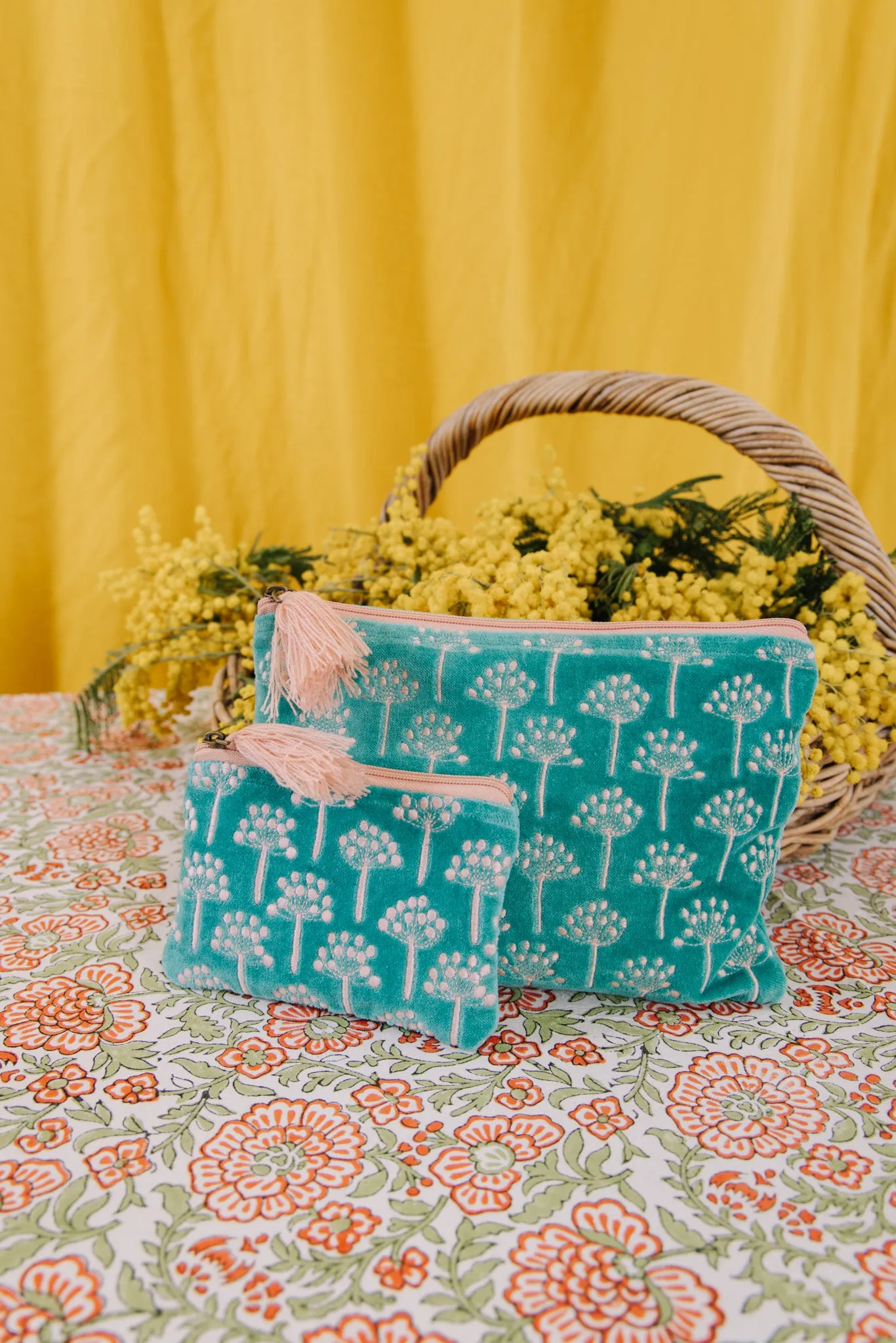 Velvet Thistle Pouch in Aqua & Pink