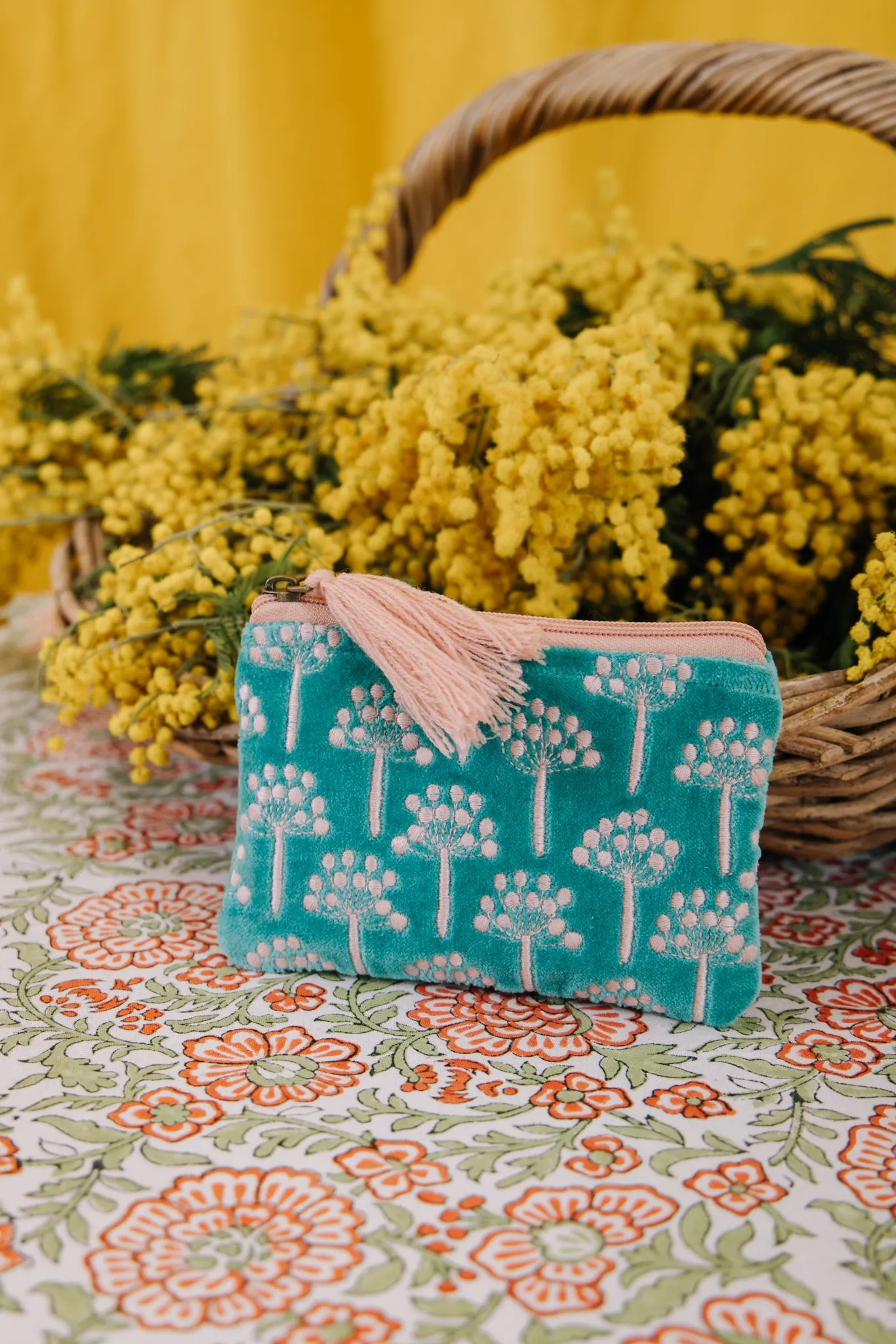 Velvet Thistle Pouch in Aqua & Pink
