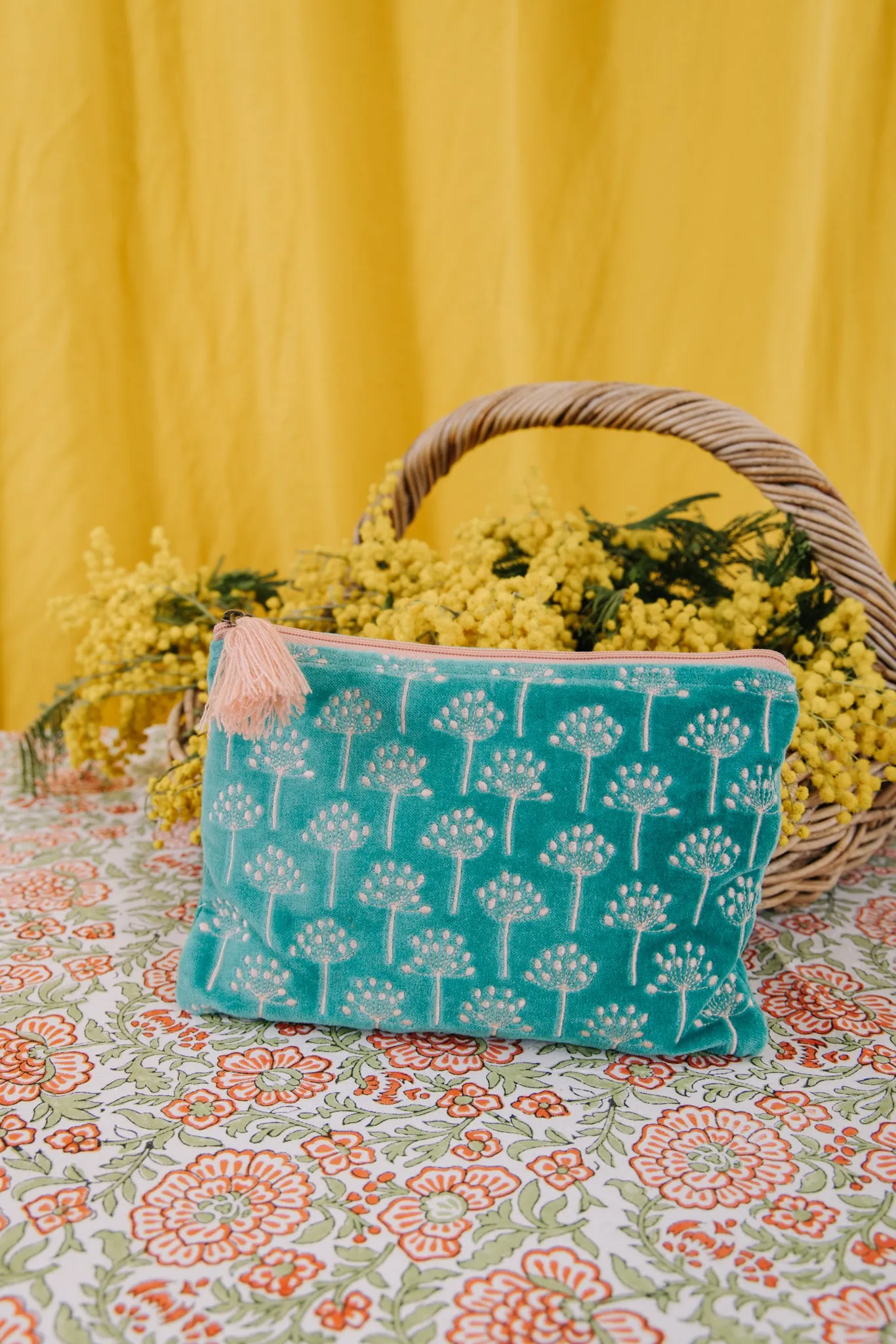Velvet Thistle Pouch in Aqua & Pink