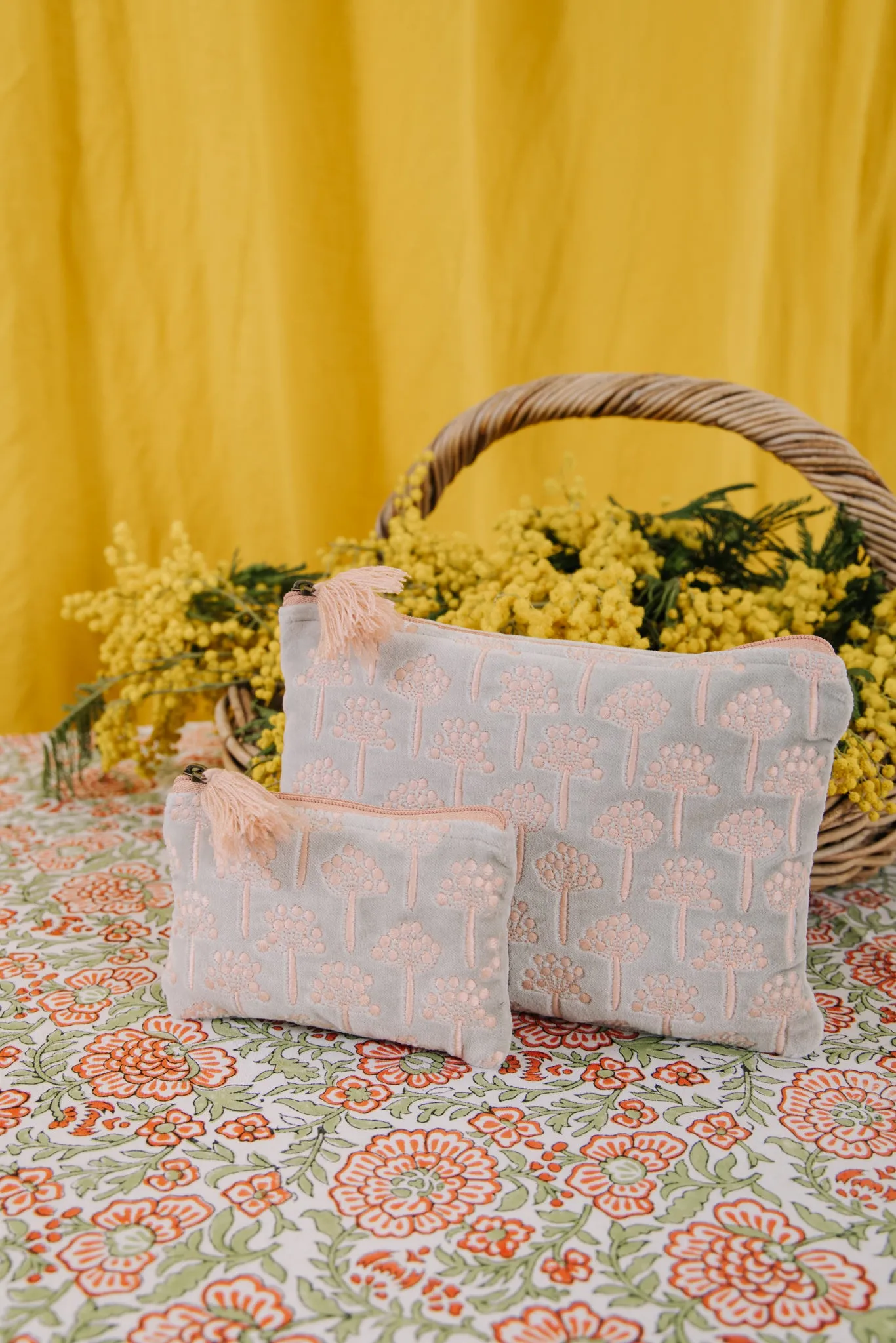 Velvet Thistle Pouch in Pink & Duck Egg