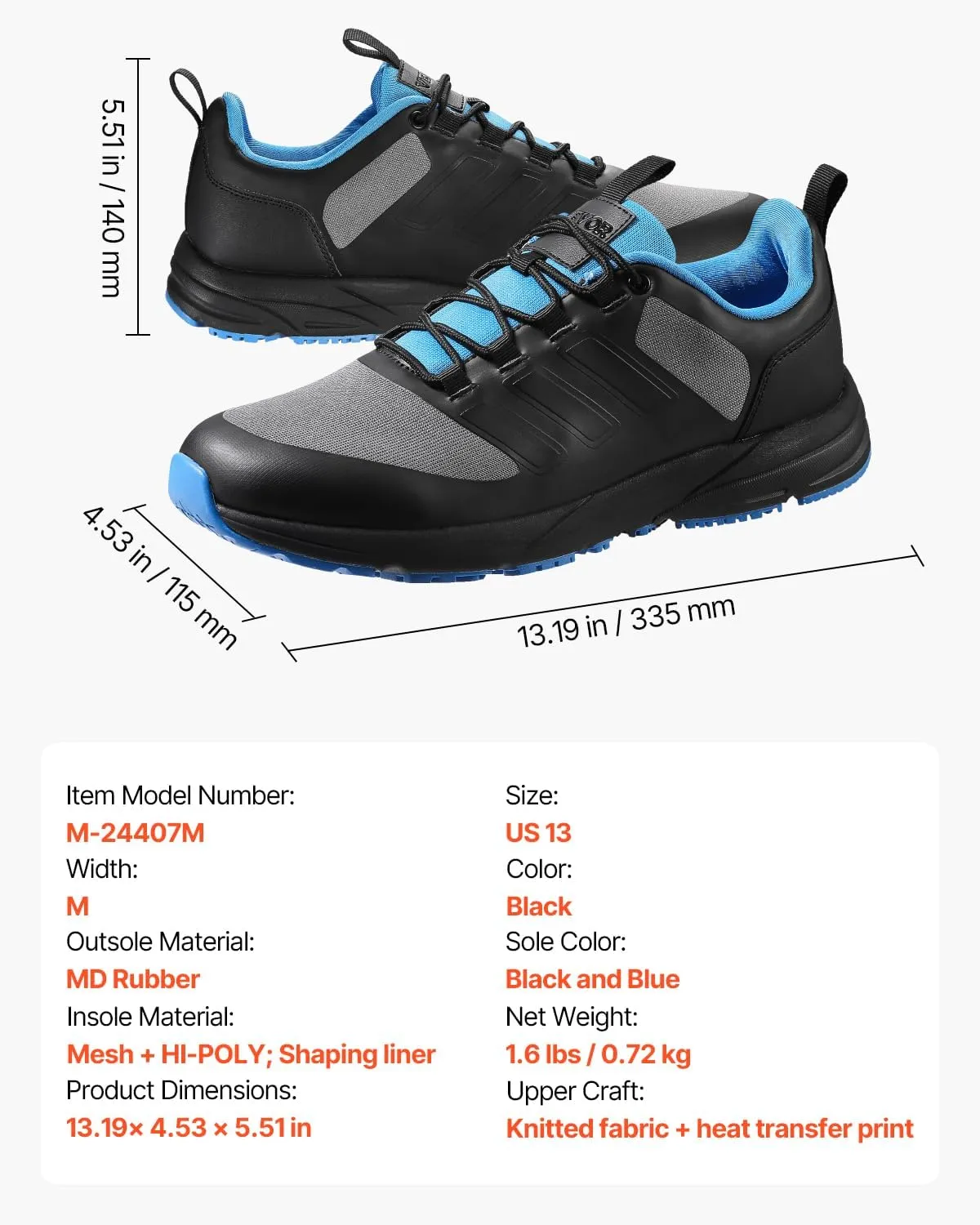 VEVOR Unisex-Adult Modern W Width Sneakers US Size 8, Wide Toe Box Arch Support & Adjustable Lace-up, Training Shoes for Running, Gymnastics, Dog Walking, and Weightlifting (Black)