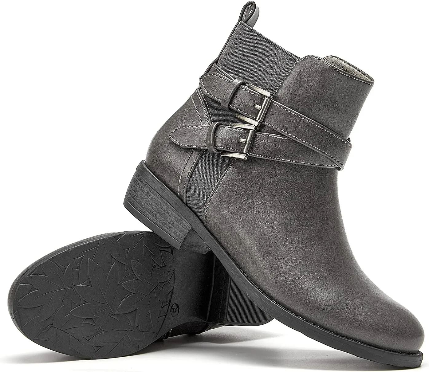 VJH confort Women's Ankle Boots,Round Toe Low Heel Comfort Elastic Booties with Side Zipper Buckle Strap