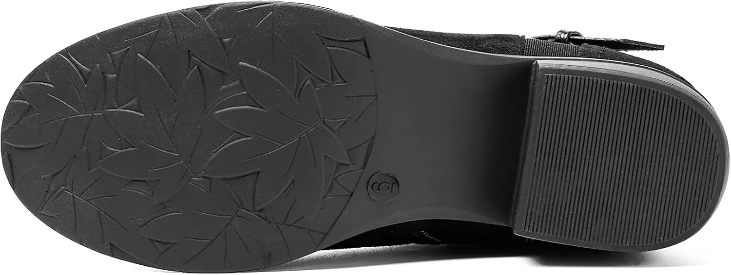 VJH confort Women's Ankle Boots,Round Toe Low Heel Comfort Elastic Booties with Side Zipper Buckle Strap