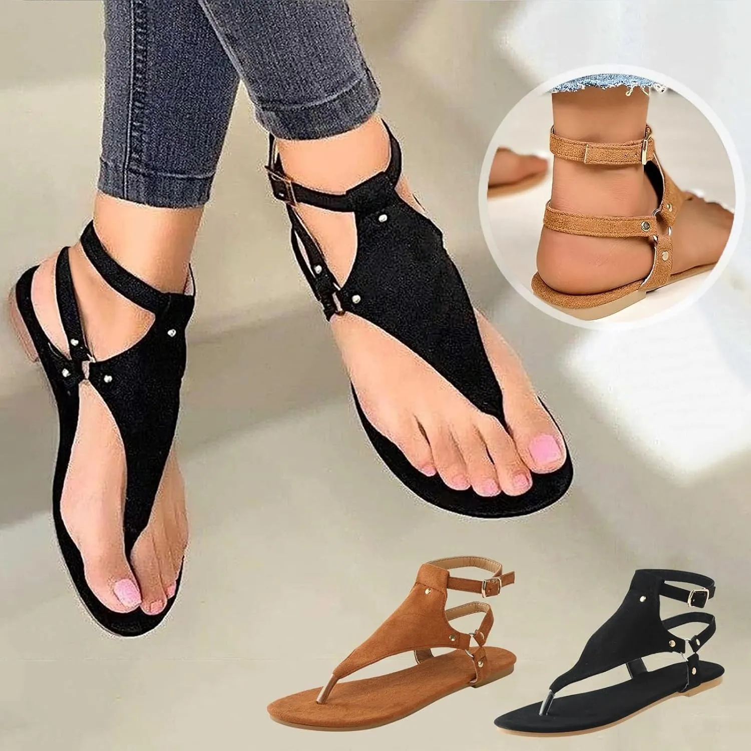 Wedge Sandals for Women Dressy Orthopedic Open Toe Walking Shoes Summer Casual Bohemian Buckle Ankle Strap Sandals Lightweight Comfortable Clip Toe Slip On Sandals Cool Thong Flip Flops