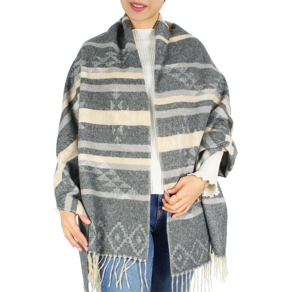 Western Pattern Woven Scarf (Tan   Grey)