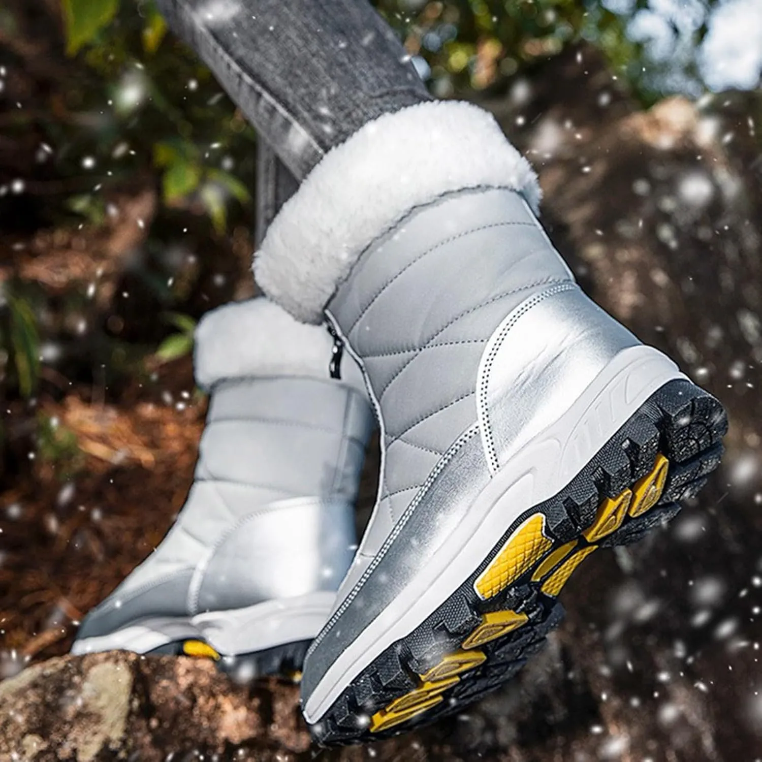 Winter Boots for Women Waterproof Warm Fur Lined Zipper Hiking Winter Snow Boots Outdoor Waterproof Slip on Boots