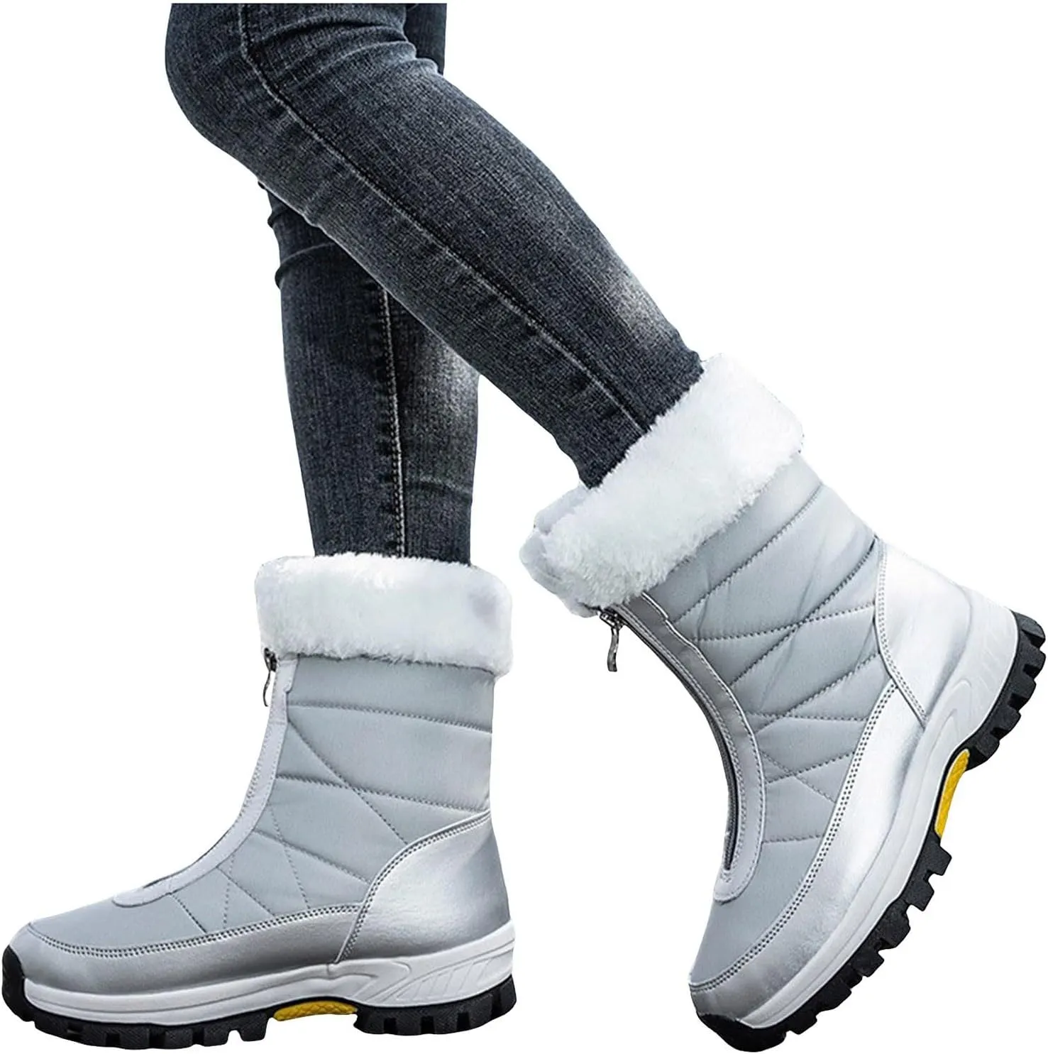 Winter Boots for Women Waterproof Warm Fur Lined Zipper Hiking Winter Snow Boots Outdoor Waterproof Slip on Boots