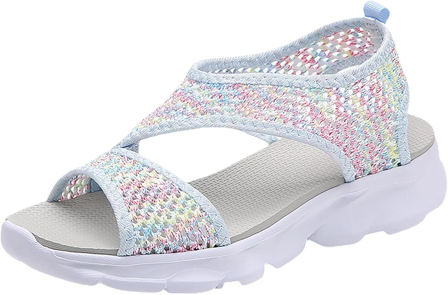 Women Comfortable Wide Width Sandals with Arch Support Non Slip Sports Sandals with Brerathable Mesh Knit Summer Comfortable Orthopedic Shoes Open Toe Slip on Cushion Flat Walking Sandal for Women