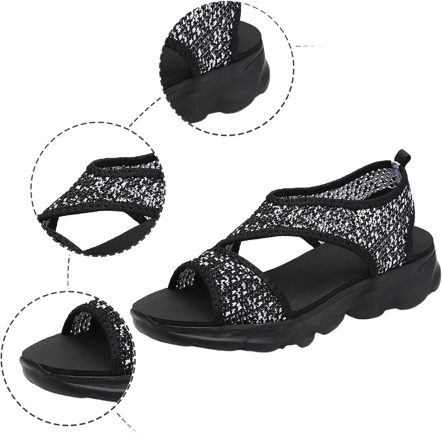 Women Comfortable Wide Width Sandals with Arch Support Non Slip Sports Sandals with Brerathable Mesh Knit Summer Comfortable Orthopedic Shoes Open Toe Slip on Cushion Flat Walking Sandal for Women