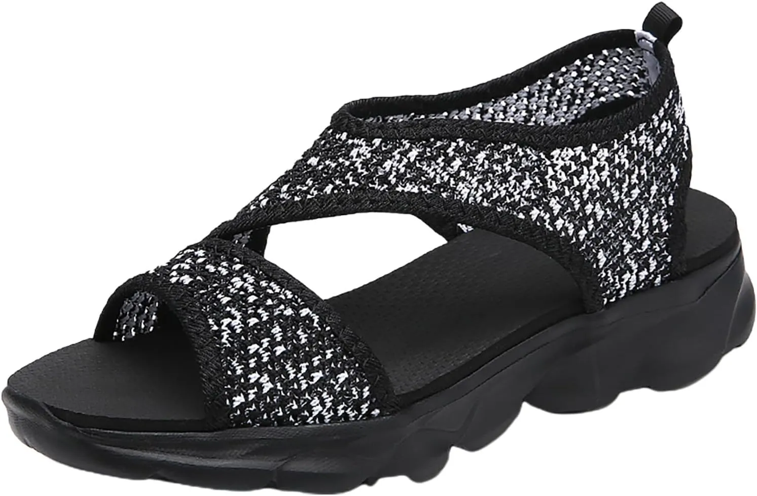 Women Comfortable Wide Width Sandals with Arch Support Non Slip Sports Sandals with Brerathable Mesh Knit Summer Comfortable Orthopedic Shoes Open Toe Slip on Cushion Flat Walking Sandal for Women