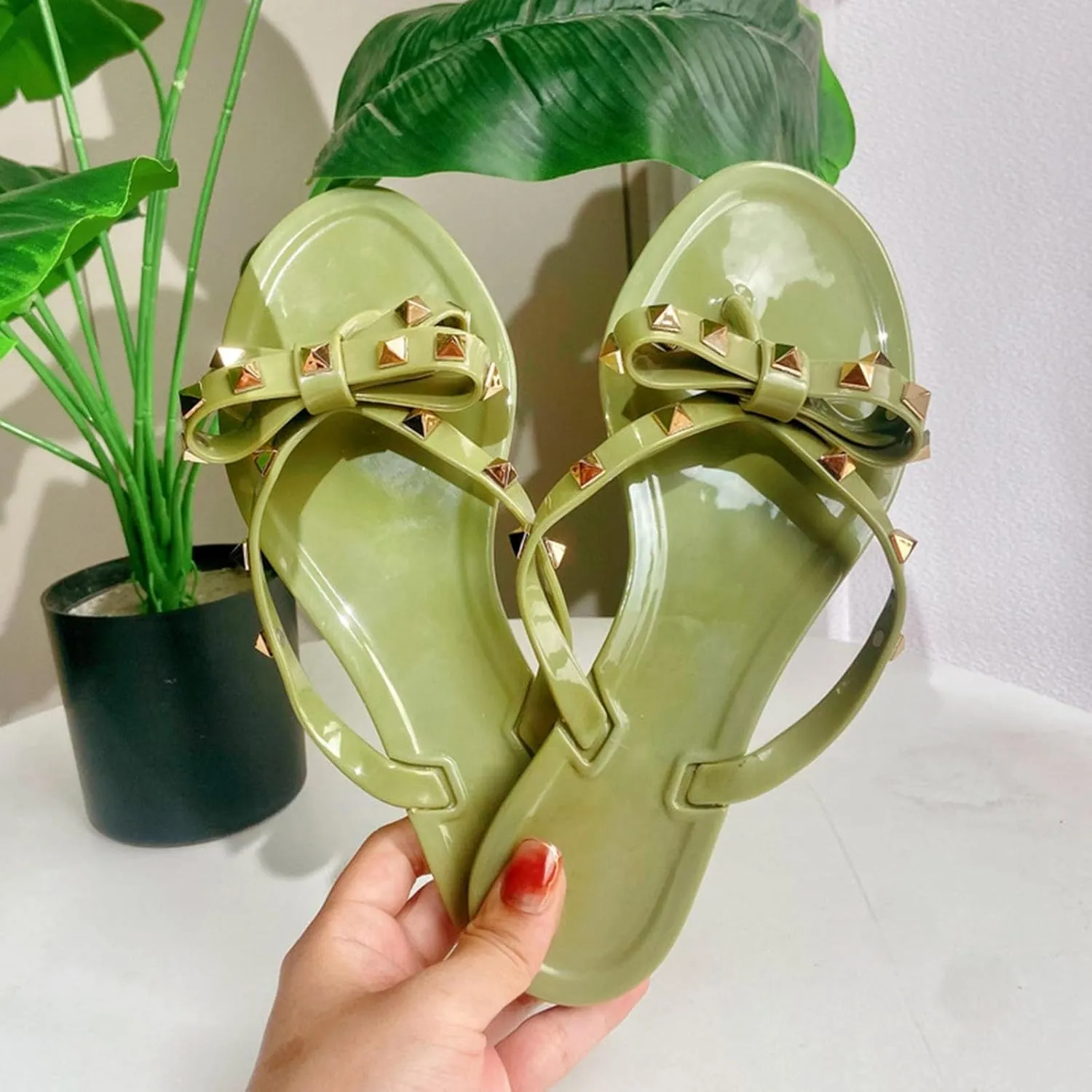 Women Flip Flops Thong Sandals with Bow Summer Bowtie Flat Beach Rain Shoes Flip Flops Slipper