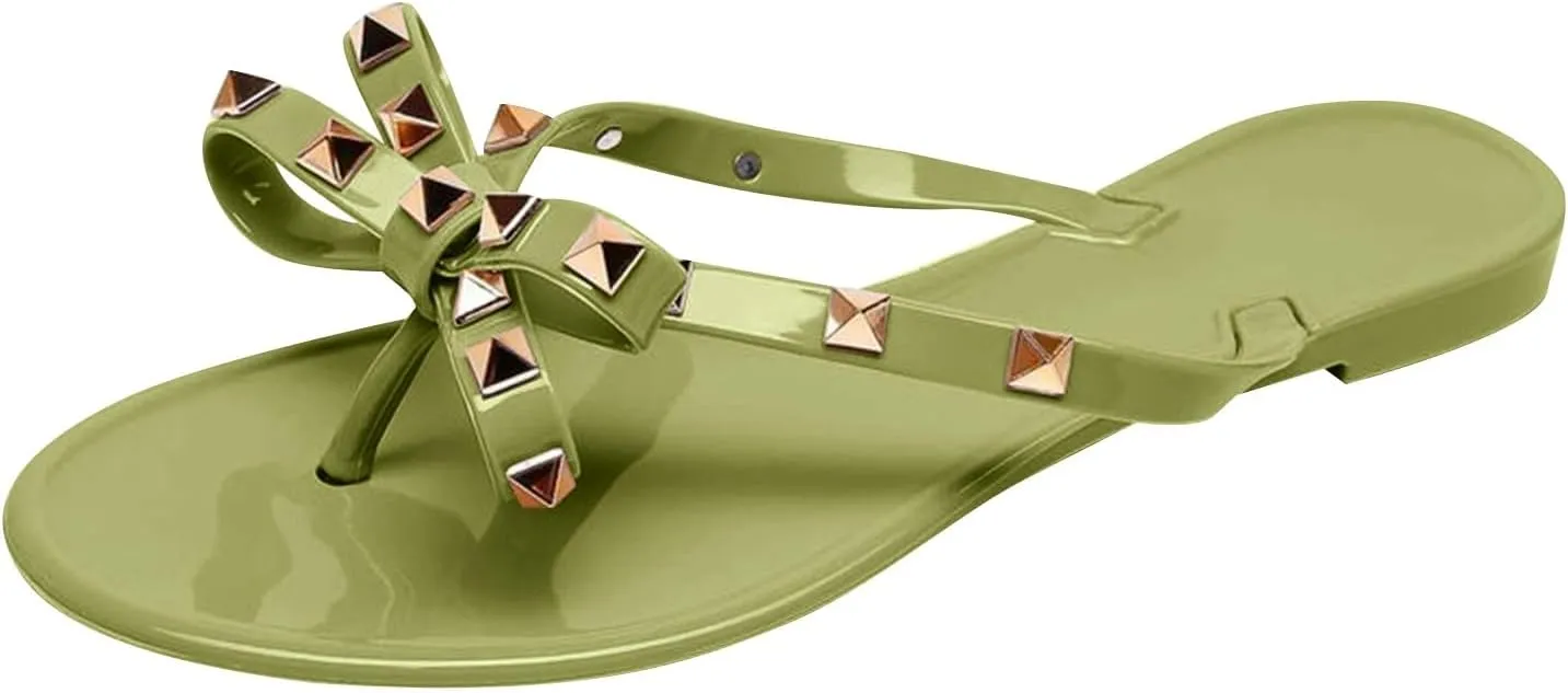 Women Flip Flops Thong Sandals with Bow Summer Bowtie Flat Beach Rain Shoes Flip Flops Slipper