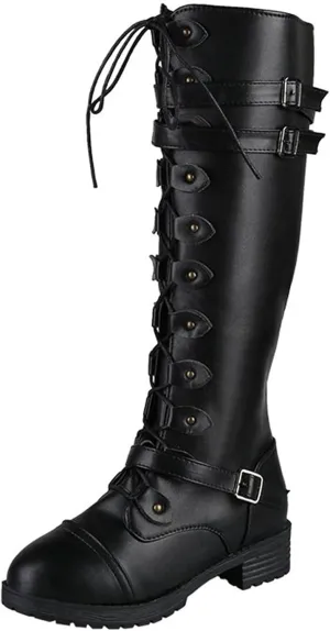 Women Knee High Combat Boots Chunky Heel Boots for Women Fashionable Thigh High Lace up Over the Knee Military Boots